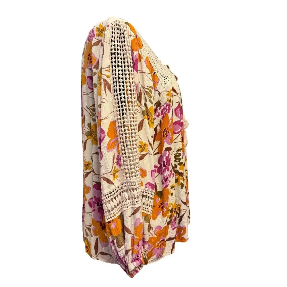 Angie Blouse Medium Womens Top Boho Peasant Cottagecore Crocheted Accents - Picture 7 of 8